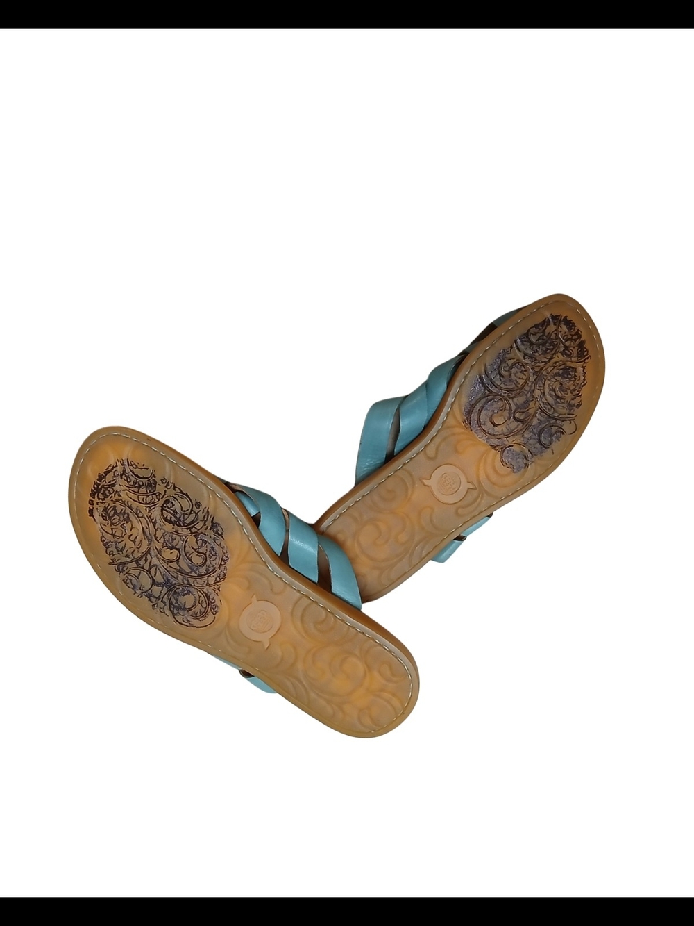 Born Women's Teal Green Crisscross Leather Slide Sandals - Picture 5 of 5